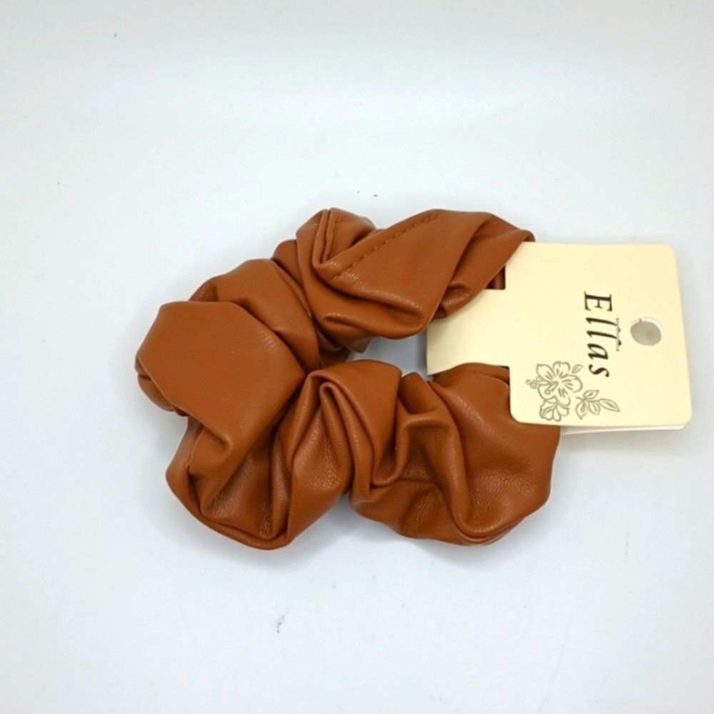 BROWN leather scrunchie fancy hair tie